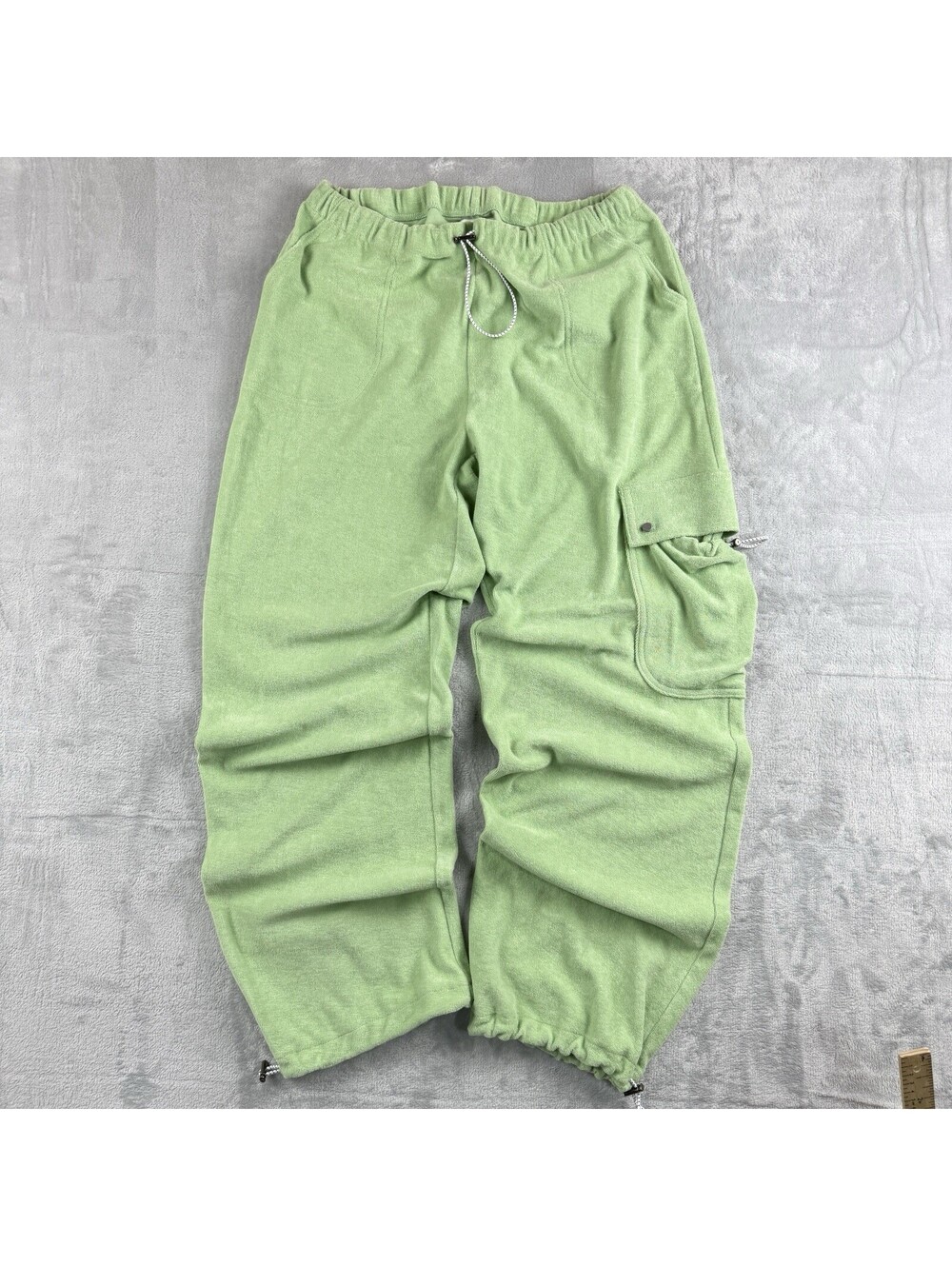 Paper Label Terry Cloth Cargo Jogger Sweatpants Green Size M Velour Lounge Baggy